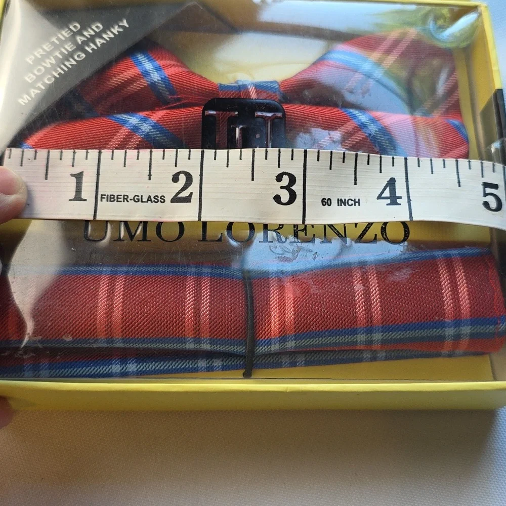 NEW‎ Umo Lorenzo 2 Boxed Sets Bowtie/Hanky Blk/White & Red/Blue Plaid